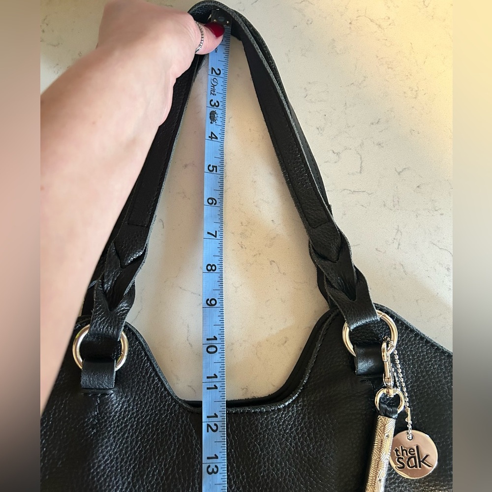 The Sak Back to Bali Black Pebbled Leather Crochet-Trim Shoulder Bag - Picture 14 of 16